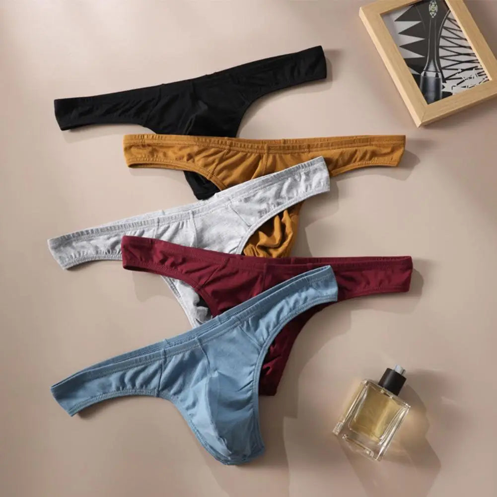 Summer Men Thong, Low-Waisted T-Shaped Cut Briefs, U Convex Supportive Pouch Panties, Elastic Lightweight Underwear