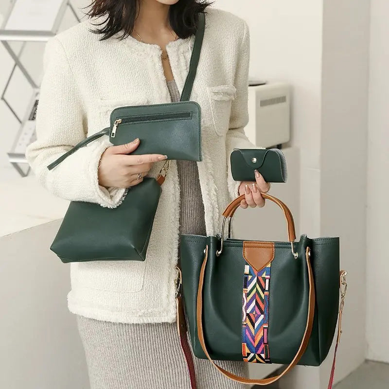 Women's Bag Luxury Handbag Large Capacity Tote 4 Pcs Ladies Bag Fashion Shoulder Bag Wallet Card Bag