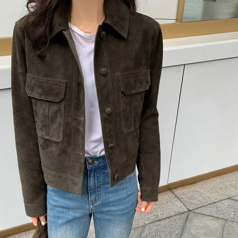 Casual Quality Leather Jacket For Women 2025 Spring Cashmere Suede Leather Coat Female Slimming Versatile Jaqueta Streetwear