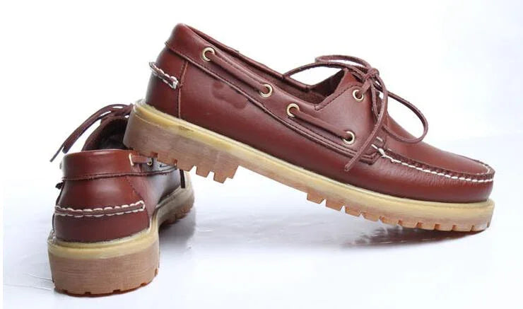Genuine Leather Men's Casual Shoes Fashion Boat Shoes England Platform Luxury Lace up Male Loafers Driving Shoes46 Low Heel