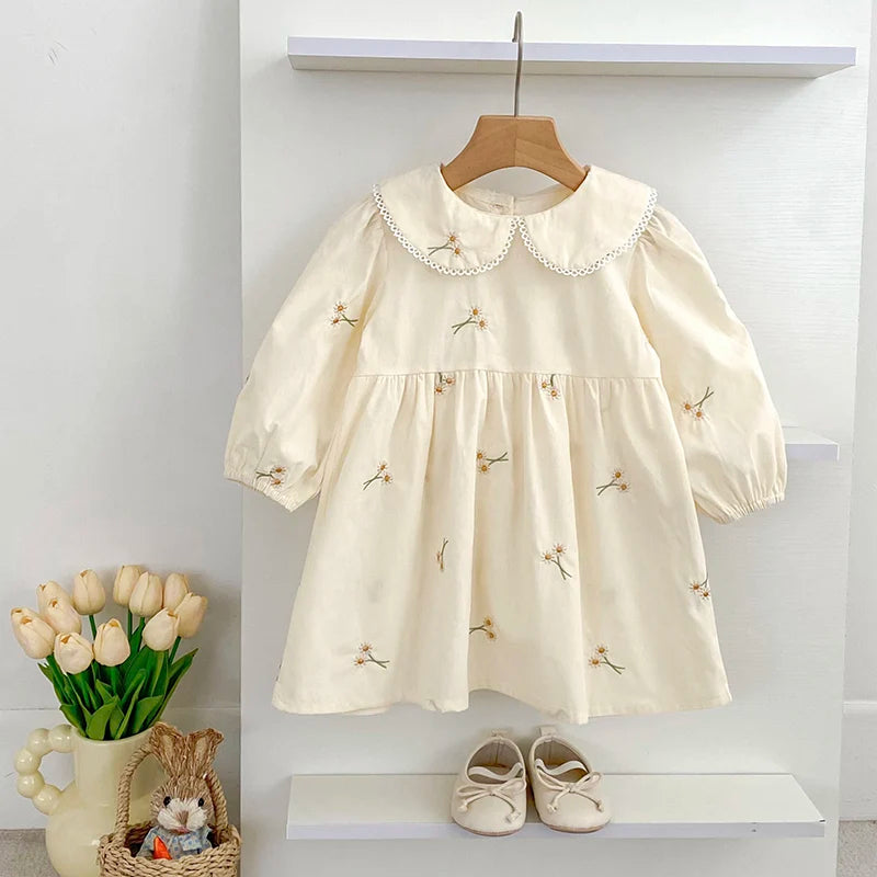 Spring Clothes Pastoral Baby Girls Dress Autumn Embroidery Cotton Floral Doll Dress Children'S Temperament Princess Girls' Dress