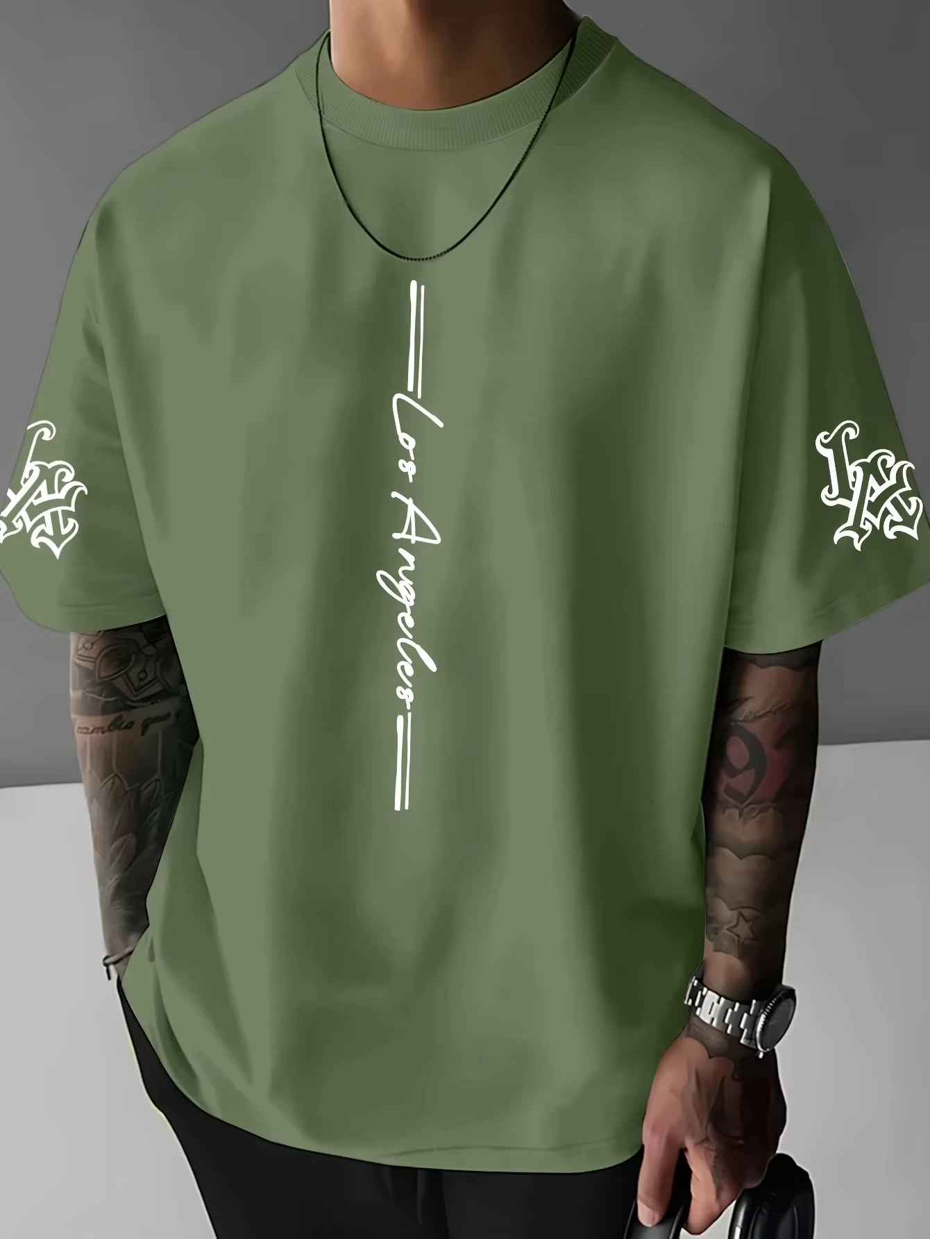 The 2026 summer new men's T-shirt is a casual fashionable and creative line letter print round-neck T-shirt with polyester men