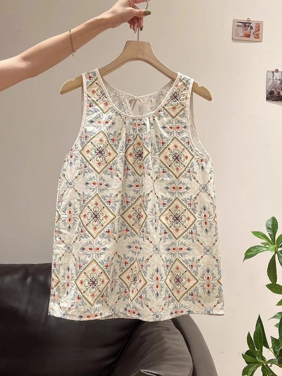 Women Clothing Summer Fashion Printing Contrasting Colors O-neck Female Trend Sexy All-match Appear Thin Sleeveless Tank Top Top