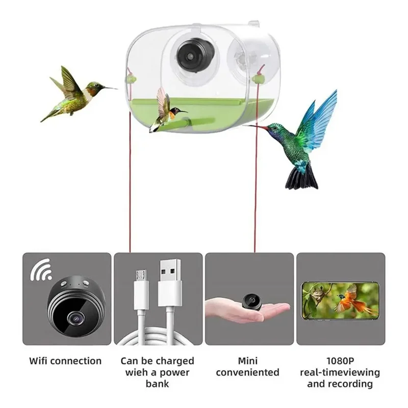 HOES-Bird Feeder And Camera With Strong Suction Cup Weatherproof Large-Capacity Food Organizer Birdwatching, Gift For Bird Lover