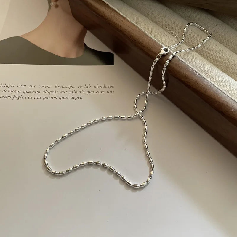 925 Sterling Silver Necklace Shiny and Delicate Collarbone Chain Double Layered Round Bead Necklace for Women's Fashion Jeweller