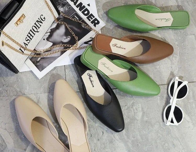 Women's Summer Outdoor Wear Pointed Toe Faion Mule Slippers Flat Bot f Cover Single oes mat Sle Daily Use ...