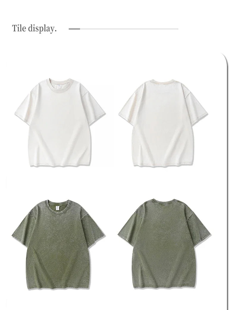 250gsm Men's Washed Vintage T-Shirts Street Hip Hop Retro Punk T Shirt Women Harajuku Casual Cotton Short Sleeve Acid Wash Tops