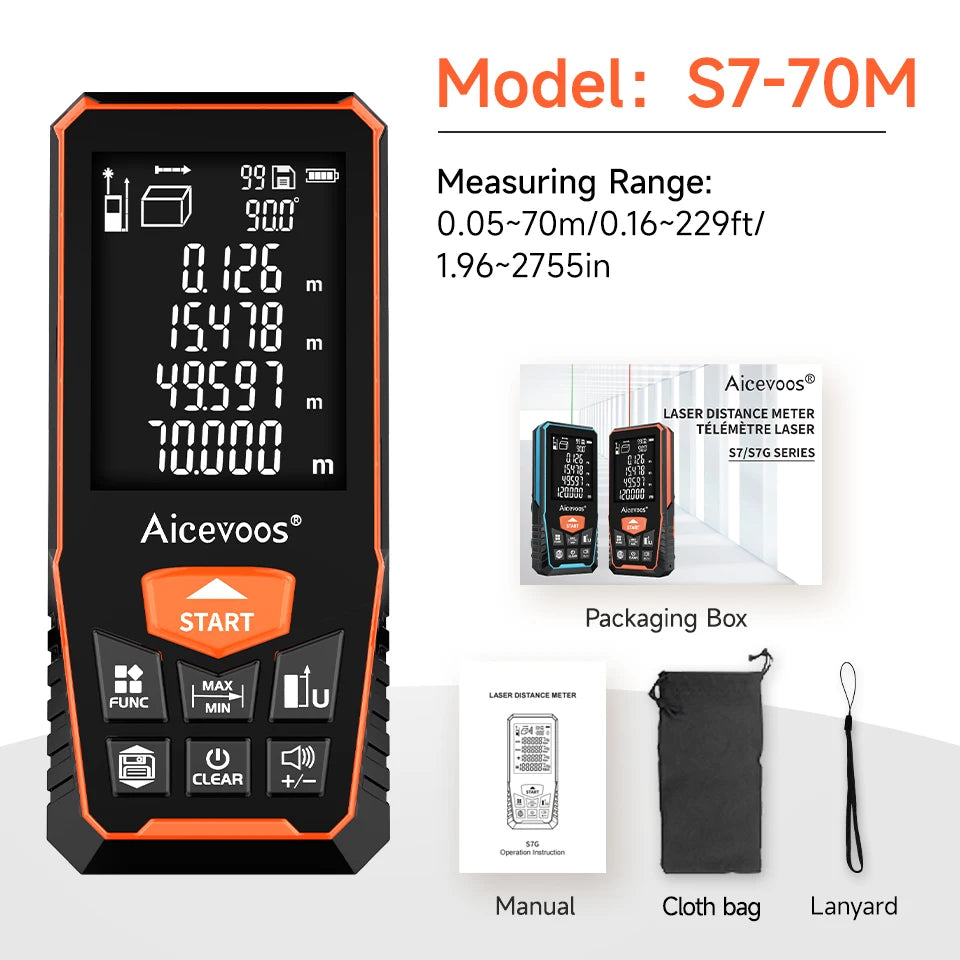 Aicevoos Digital Laser Rangefinder 50M 70M 100M 120M Laser Distance Meter Trena Laser Tape Measure Roulette Range Finder