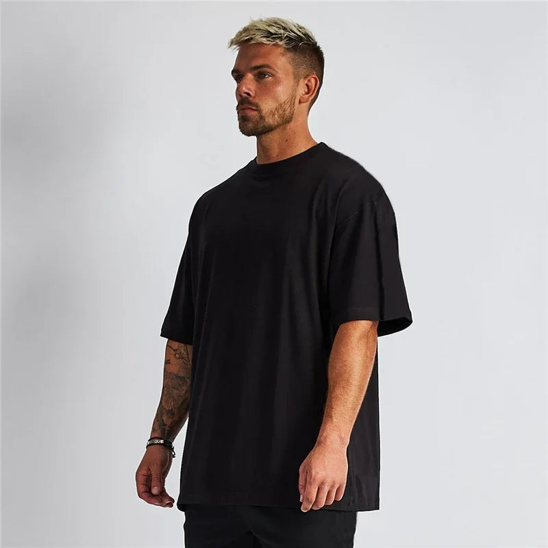 High-quality Men's T-Shirt 240 Gsm 100% Cotton T Shirt Men Women Solid Basic Casual Clothing Oversized Half Sleeve Black White