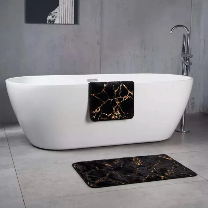 Marble Bathroom Rugs Nonslip Black Gold Bathroom Mats Soft Rabbit Fur Bath Mats for Bathroom Floor Mats Carpet коврик для ванной