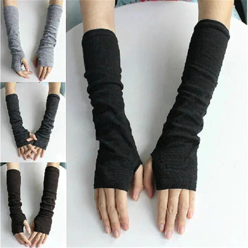 Stacked Style Extra Long Fingerless Gloves：Thick Knit Soft Skin-Friendly，Warm without sacrificing fashion sense