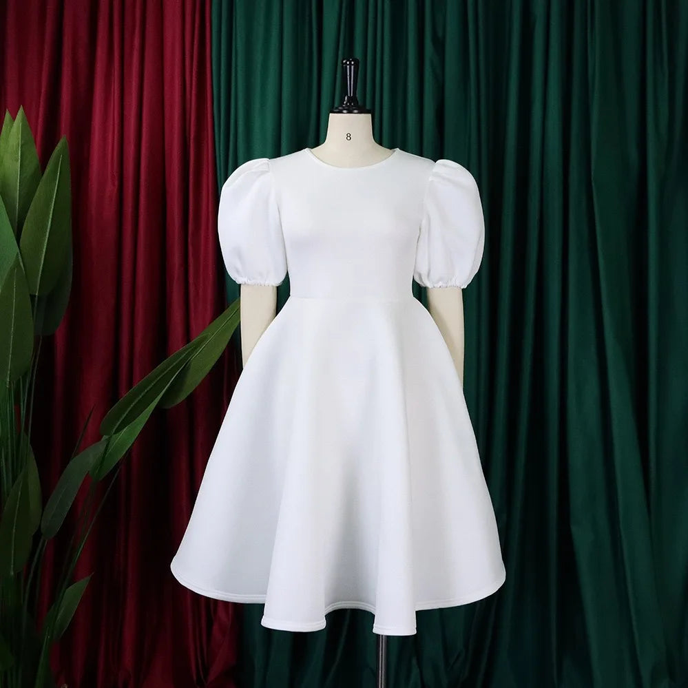 Elegant Dresses for Woman 2024 O Neck Short Sleeve High Waisted Pleated Mid Calf Luxury Female Birthday Party Dinner Vestidos