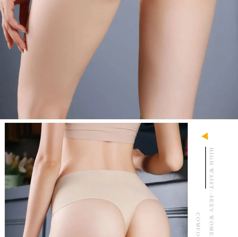 Hot Sexy Ladies Panties sport women's Underpant Middle-HIGH waist Thongs String Fashion Ice Silk Seamless Briefs Lingerie Tanga