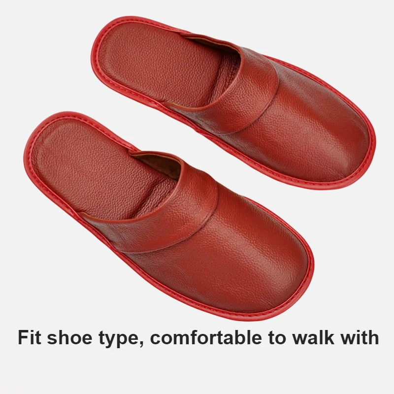 Genuine Cow Leather Slippers Homes in indoor slipper Spring Autumn summer men women elderly non-slip casual single Slides shoes