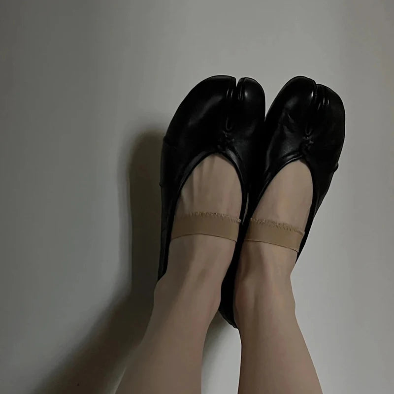 Womens Genuine Leather Ballet Flats Black Sheepskin Pleated Tibi SplitToe Shoes Fashion Mules Designer Footwear