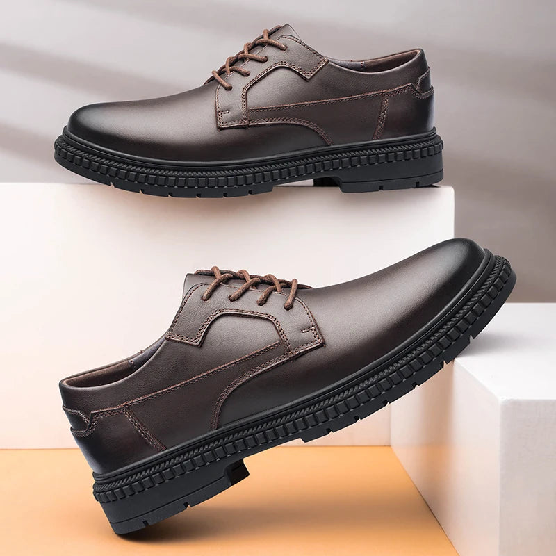 Classic Brand Men's Genuine Leather Casual Shoes Thick Soled Men's Workwear Business Shoes High-end Oxford Shoes Versatile