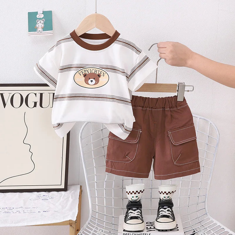 2025 Summer Children Boys T-shirts Sets Cartoon Printed Baby Boy Short Sleeve Tops and shorts 0-4 Years Toddler Kids Clothes