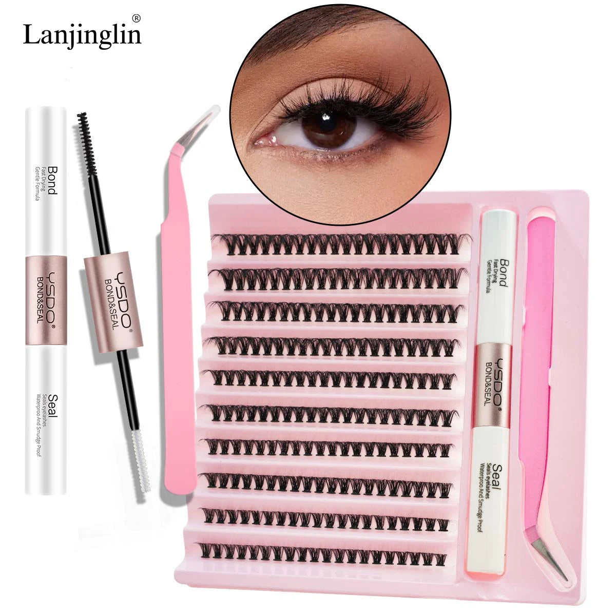 Lanjinglin DIY Lashes Extension Kit Eyelashes Clusters Lash Bond and Seal Makeup Tools for Gluing Lashes Gluing Glue Accessories