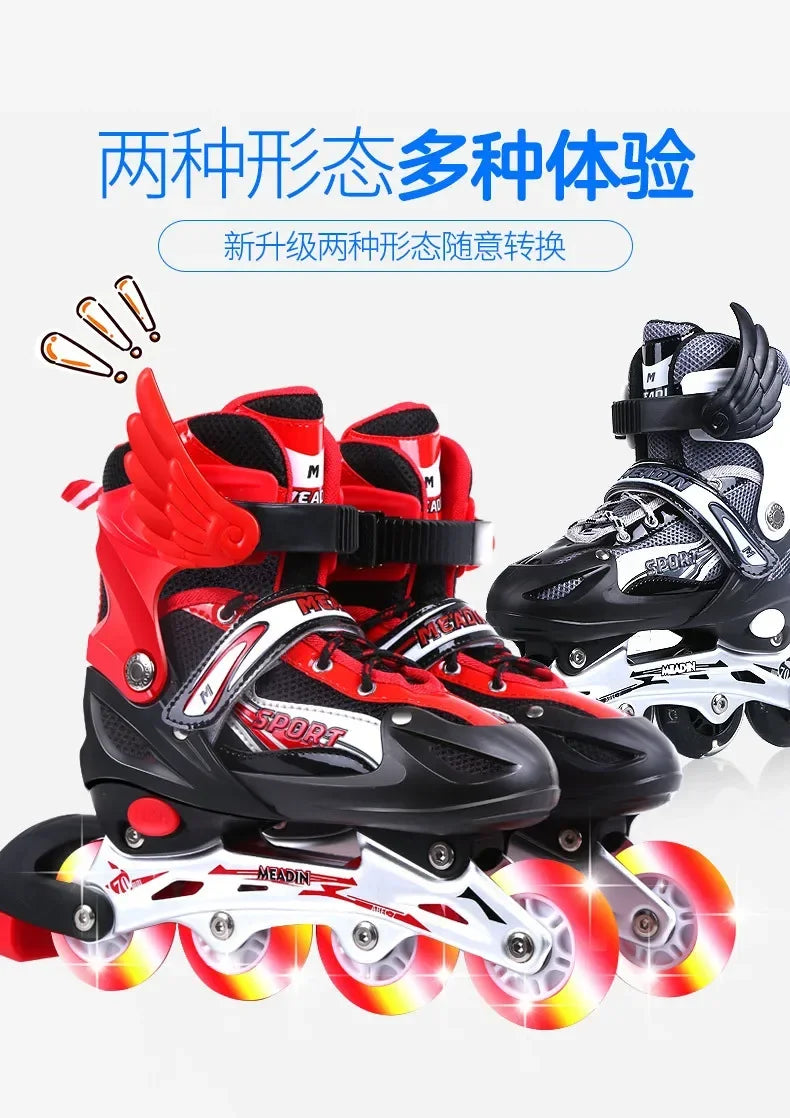 2025 Skating shoes, children's flash straight row roller skating shoes, roller skating shoes, adjustable for both men and women