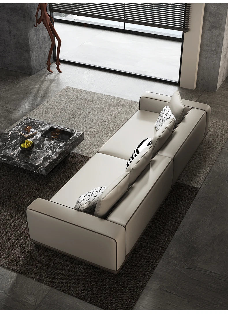 Modern Simple Leather Sofa Living Room Modern Large Flat Floor Large Household Type First Layer Cowhide Inline Tofu Block Sofa