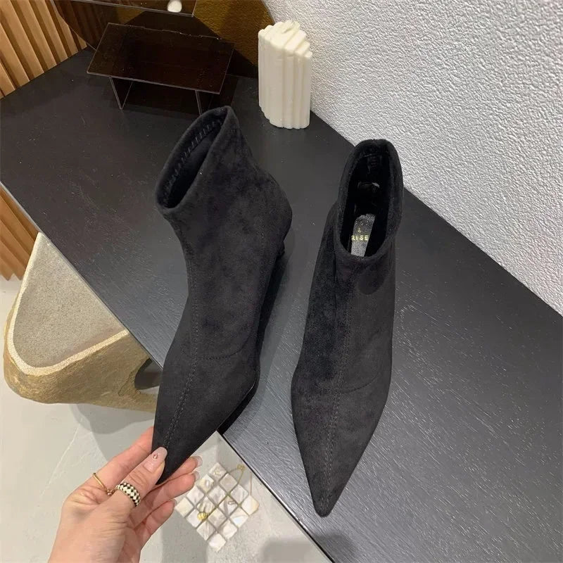 Shoes for Women 2026 High Quality Elegant Ankle Women's Boots Fashion Back Zipper Solid Office and Career Sexy Pointed Toe Boots