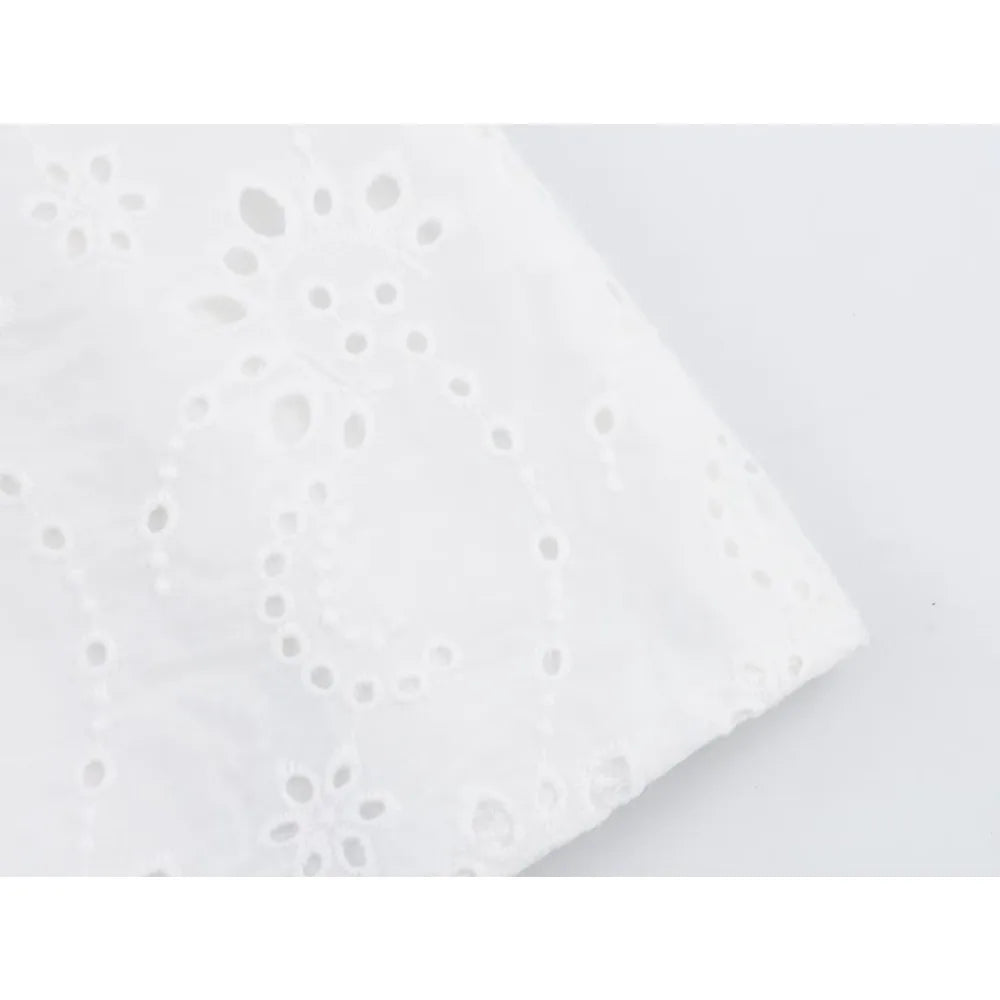 Women Summer Vacation Co Ord Outfits Elegant White Embroidered 2 Piece Set Cropped Top with Thin Straps Matching Cape Midi Skirt