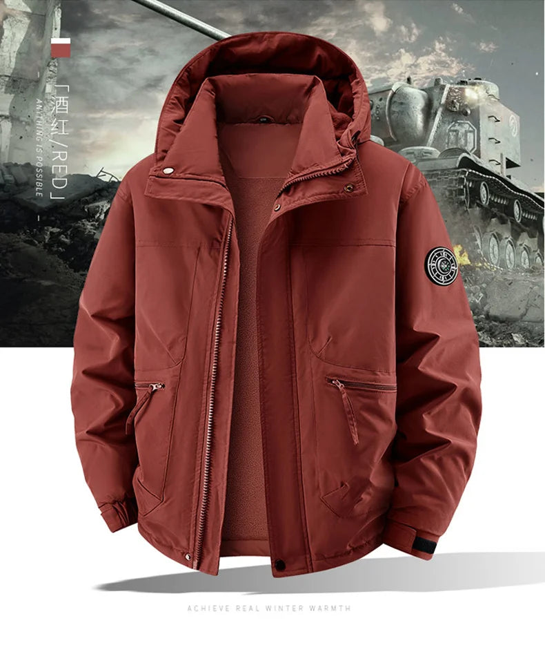 Winter Jacket Men Outwear Fleece Liner Warm Hooded Men multi-pocket Cargo Jacket Men Windproof Casual Hiking Coat Male Clothing
