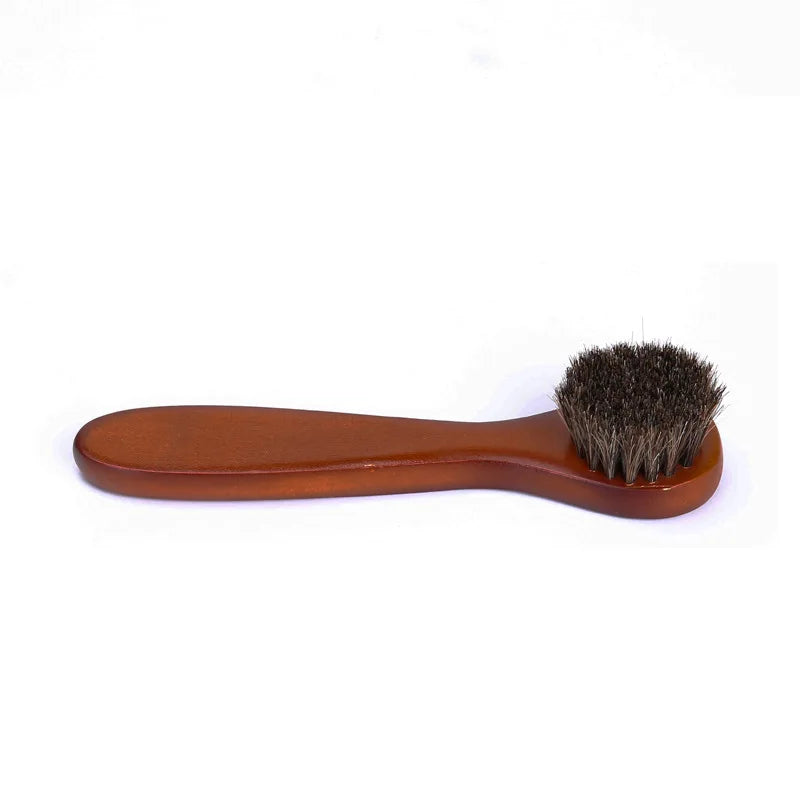 Small Round Head Horsehair Brush with Handle Multi-Functional Face and Hat Brush Soft Bristle No Shedding Leather Shoe Brush