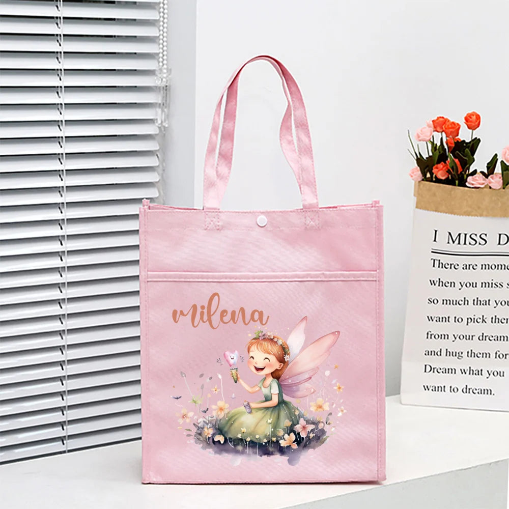 Personalized Kids Library Tote Bags Homeschool Cute Custom Name Reading Books Bag Children School Bag Birthday Gifts for Kids