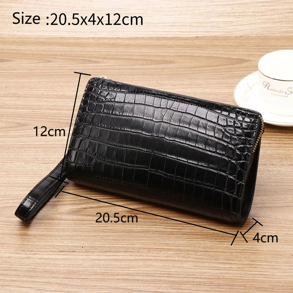 Genuine leather leather Alligator bone design men long purse large-capacity hand bag handbag mobile phone bag Men's wallet