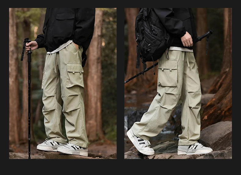 Pants men's four seasons tide loose work pants hundred straight sports paratrooper pants drawstring punch casual pants