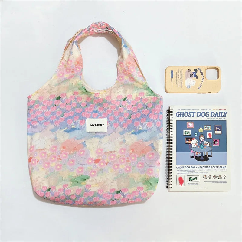 Women's Bag  Cotton Vest Fresh And Artistic Single-shoulder Bag Canvas Large-capacity Daily Handbag Pink Color Simple Fashion