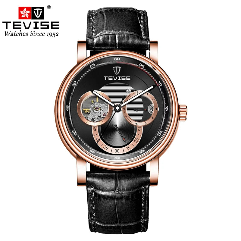 Automatic Mechanical Watch for Men Leather Strap Skeleton Watch 24 Hours Luminous Watch Fashion Casual Watch