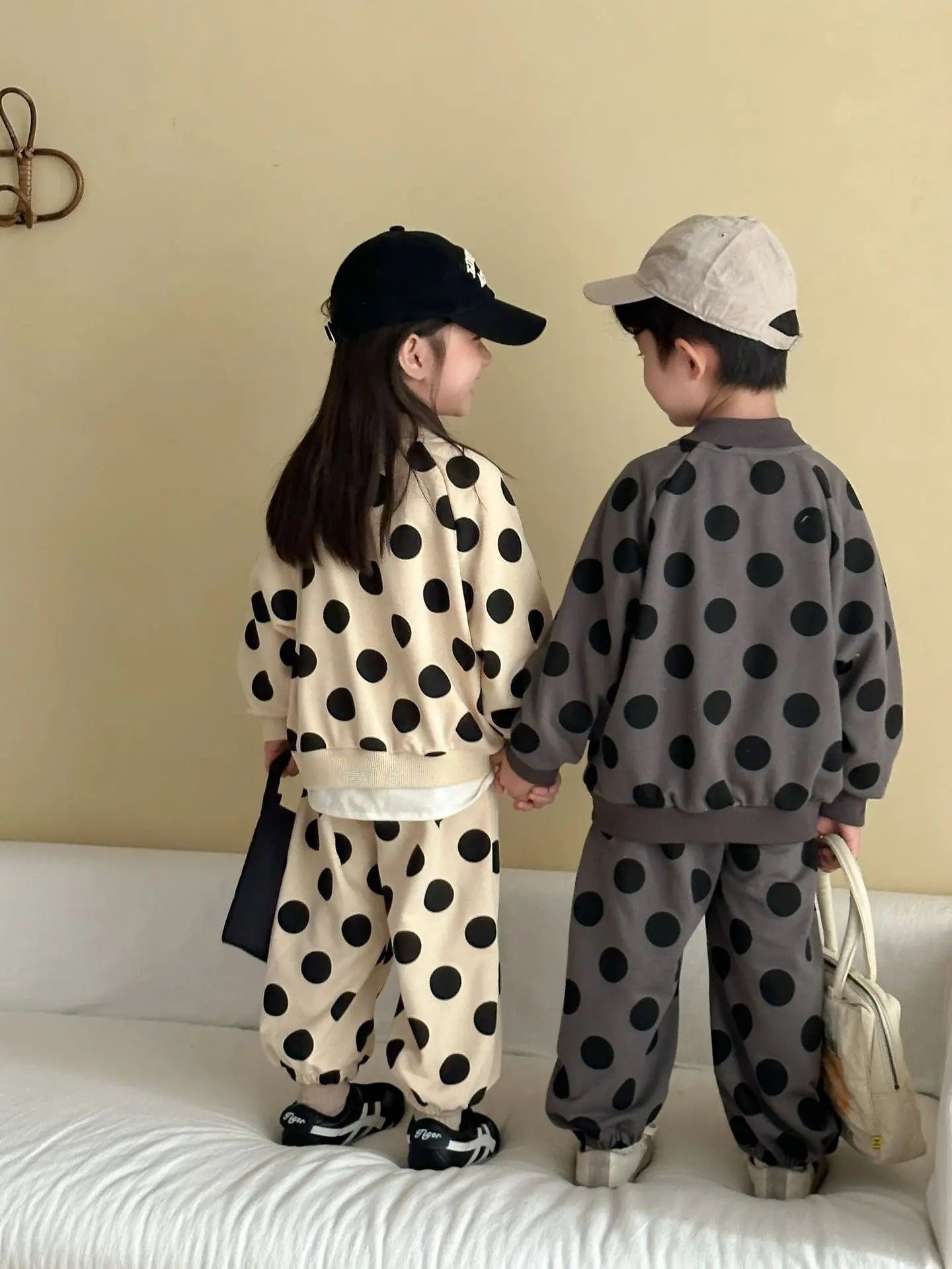 2025 Autumn New Children Long Sleeve Clothes Set Boys Girls Zipper Coat + Sweat Pants 2pcs Suit Kids Casual Polka Dot Outfits