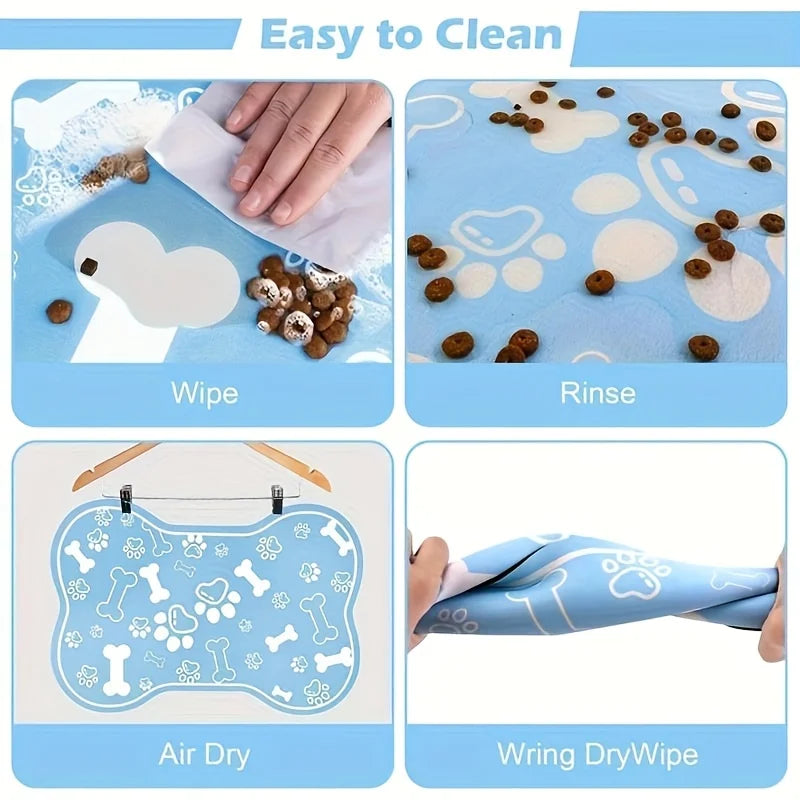 Pet Feeding Mat - Non slip, Scratch resistant, Quick drying Pet Meal Mat, Suitable for Dogs and Cats - Easy to Clean