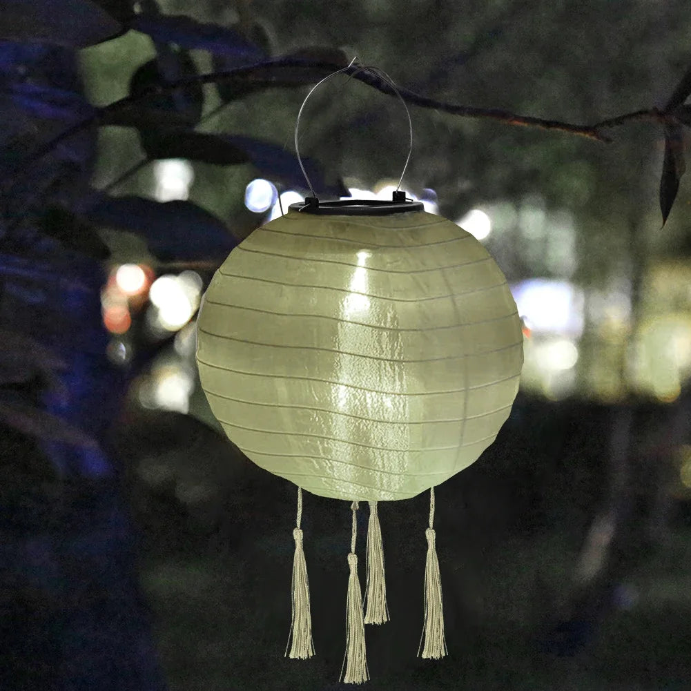 Solar Lantern Lamps Outdoor Waterproof Nylon Hanging Lantern Chinese Traditional Ornament for Restaurant Home Festival Decor