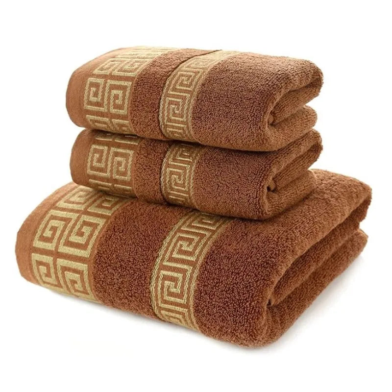 Inyahome Set of 3 Bathroom Cotton Towels Set Embroidered Luxury 2 Hand Towels 35x75cm and Big Bath Towels 70x140cm Washcloth
