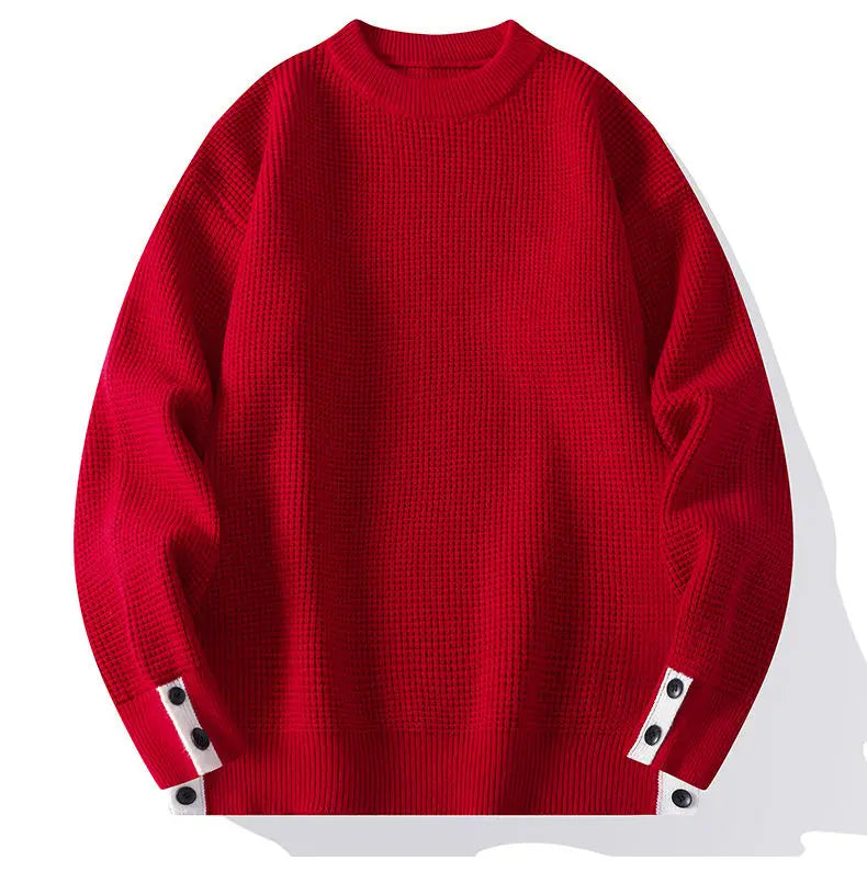 Fashion Blended Sweater 2025 Autumn/Winter Warm Wool Knitted Hoodies Cuff Button Design Casual Tops