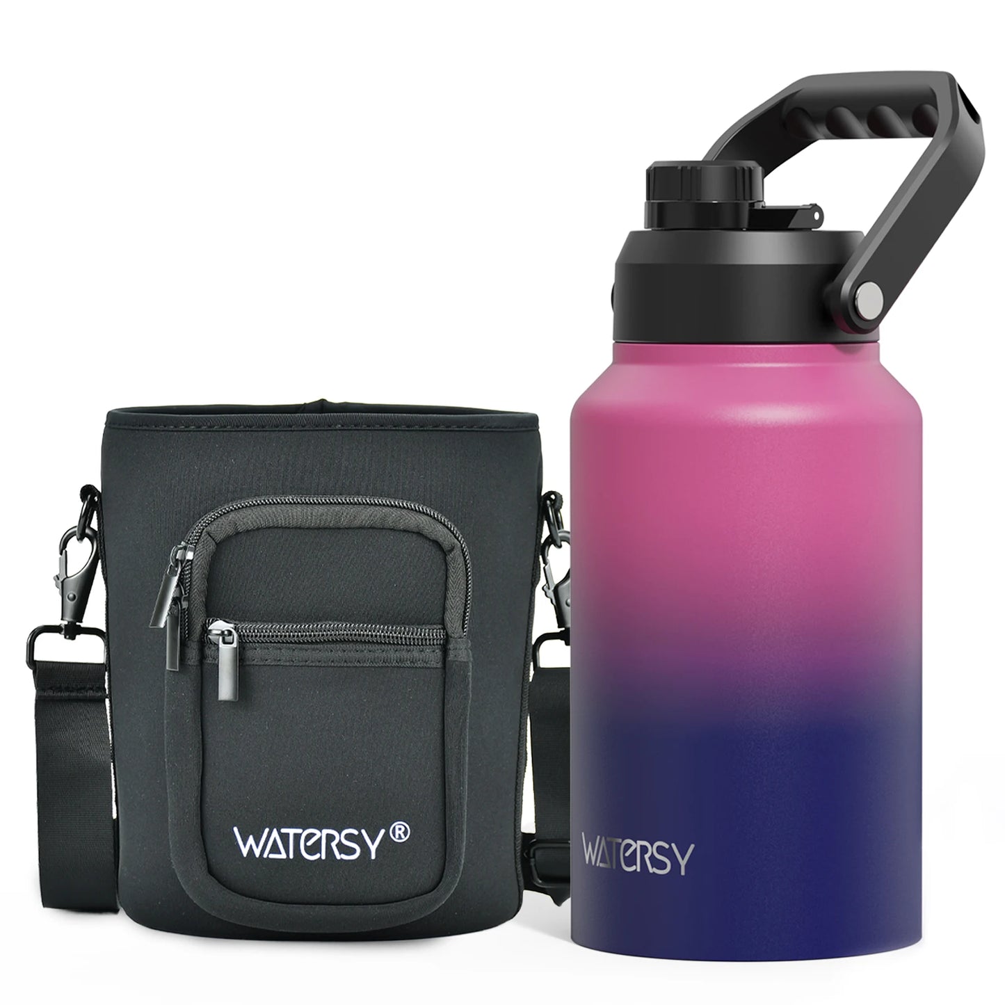 WATERSY 64/87/128oz Insulated Water Bottle Keep Cold for 48H 2L Large Stainless Steel Thermos with Handle for Gym Hiking Camping