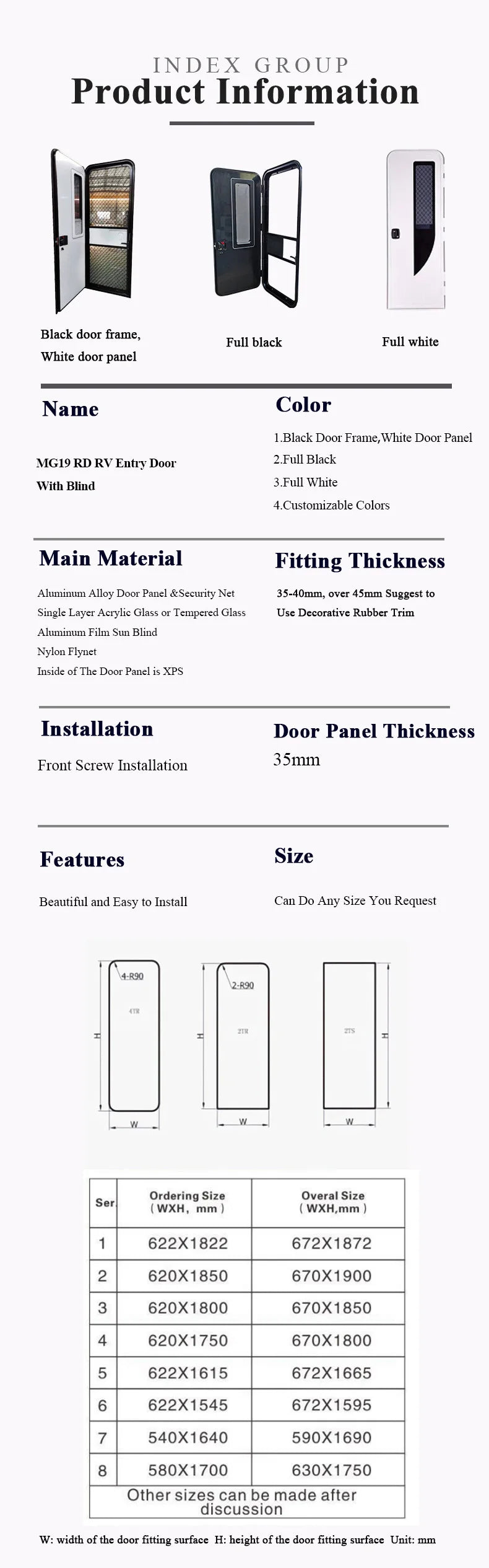 Rv and Motorhome Parts White Wholesale America Style Aluminum Alloy Rv Door with Door Stopper and Rubber Trim