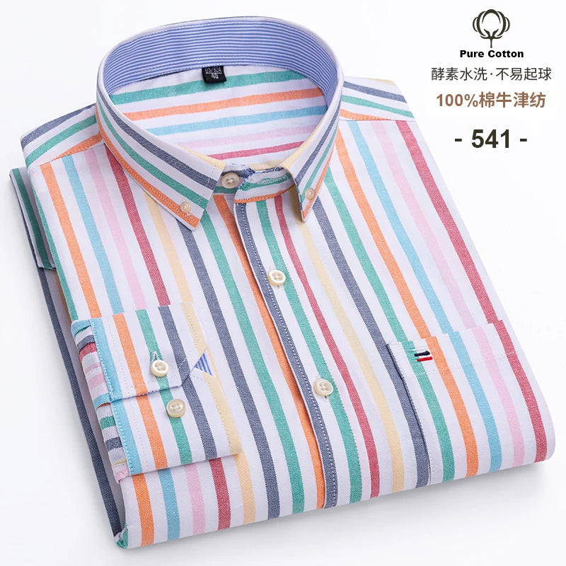 S-6XL Casual Pure Cotton Oxford Mens Shirts Long Sleeve Embroidery Horse Design Regular Fit Fashion Button Man White Dress Shirt