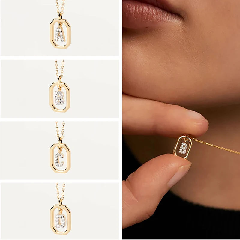 925 Sterling Silver Letter Necklace with 26 English Letter Zircon Pendant Geometric Design Personalized Necklace Luxury Jewelry