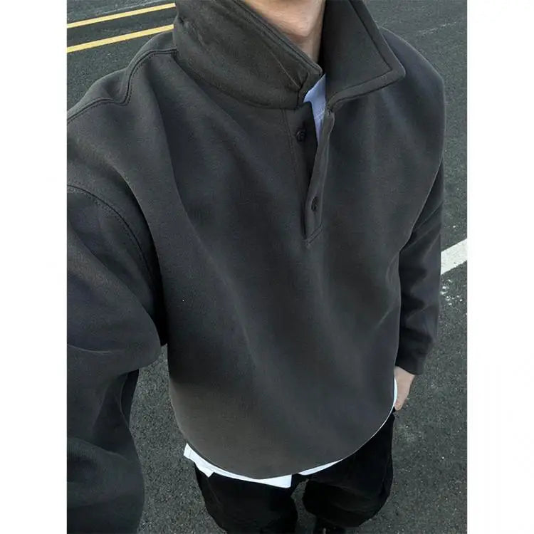 Polo Collar Sweatshirt Men's Spring Autumn Style Long-sleeved Bottoming Shirt American Retro Lapel Jacket