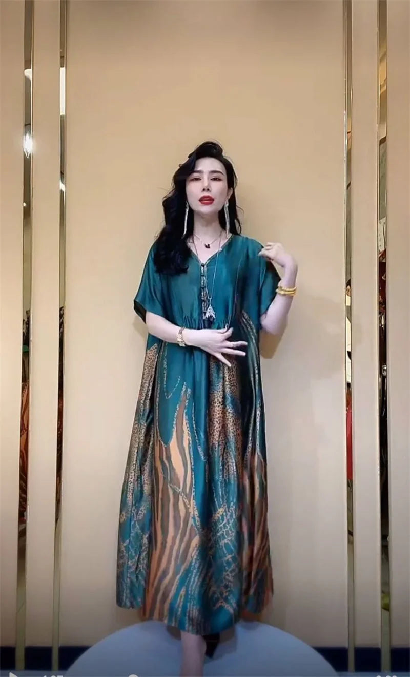 High end brand Ice silk dress 2025 Summer New Style Stylish and Fashionable Covering Belly Slim Women's French Silk Long Dress