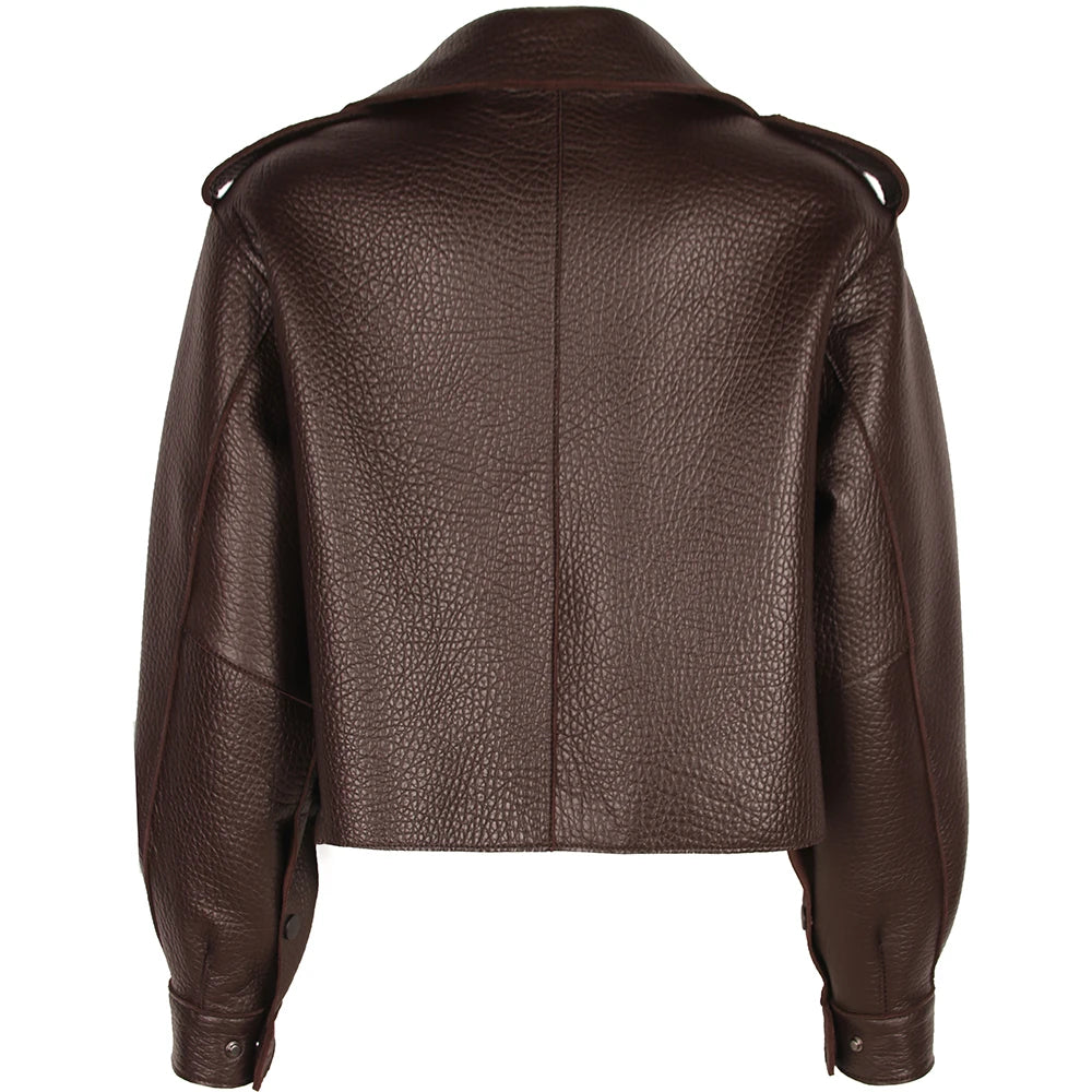 YOLOAgain Oversized Real Leather Jacket Women Sheepskin Coat