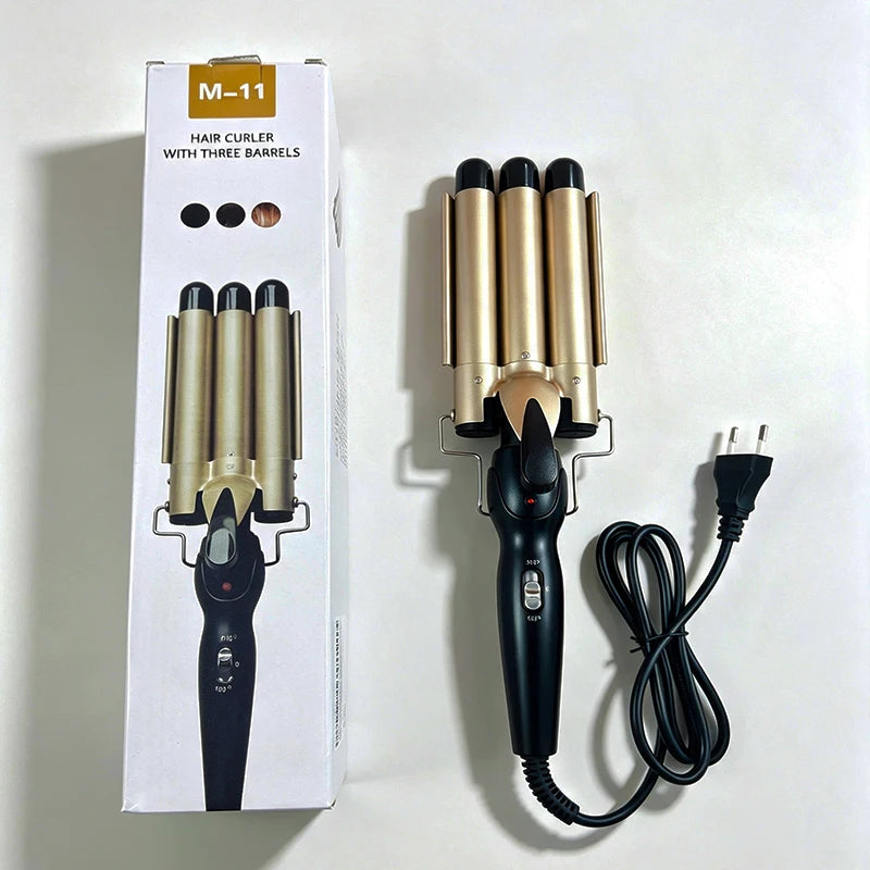 Professional curling iron - large curling three-tube curling iron - rod with water ripple and egg wave cross-border hair styling