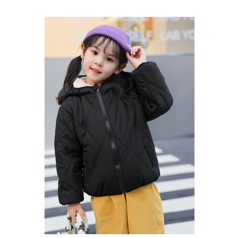 Winter Baby Kids Jacket For Girls Coats Lamb Wool Plus Velvet Thick Coats Toddler Children Outwear 1-6 Year Boys Cotton Jackets
