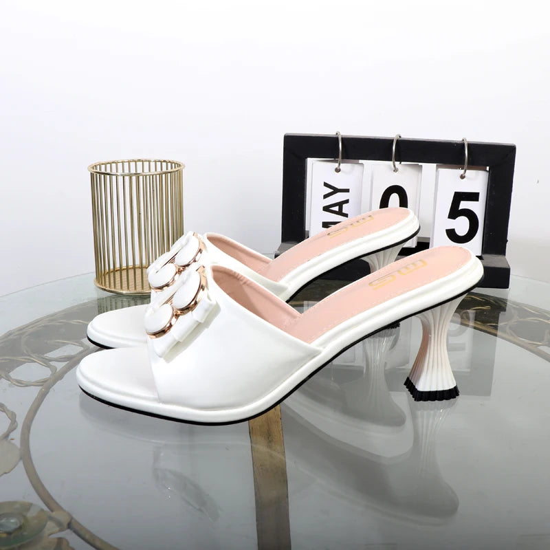 Women's slippers in summer 2024 wear sandals with thin heels high heels buckle is simple elegant black Women shoes