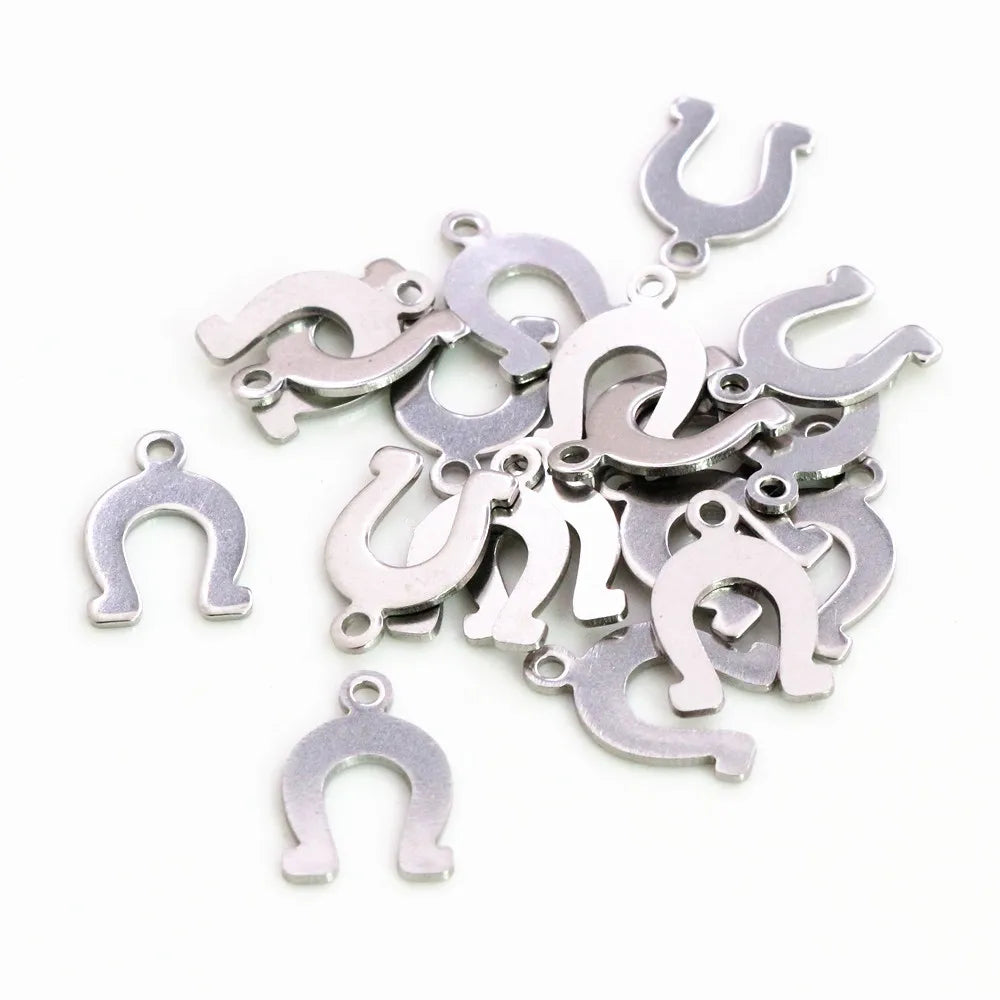 50pc/lot 14x9mm Horseshoe Charms 316 Stainless Steel Horse shoes Charms for necklace pendant charms Diy Jewelry Making-Q7-46