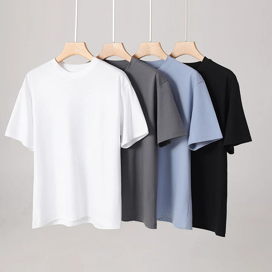 Men's Cotton High-End Fabric Liquid Ammonia T-shirt 100% Mercerized Cotton Short-Sleeved Summer Cool Silky Crewneck Sweater